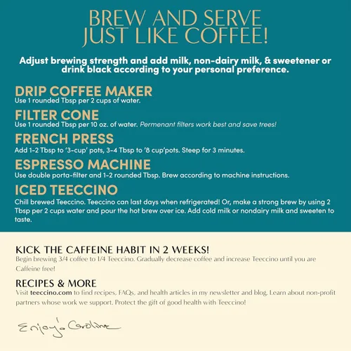 Vista 7 de Teeccino Alternativa de Café de Achicoria Diente de León Arándano Vainilla - Café Herbal Molido que es Prebiótico, Sin Cafeína y Sin Ácido, Tostado