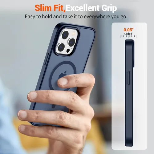 Vista 566 de SUPFINE - Funda magnética para iPhone 13 Pro Max (compatible con MagSafe), (protección contra caídas de grado militar de 10 pies), delgada, Negro