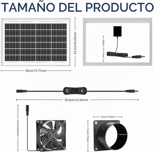 Vista 9 de Extractor solar, ventilador de ventilación de panel solar IP68 impermeable de 20 W, kit de ventilador alimentado por energía solar, ventilador