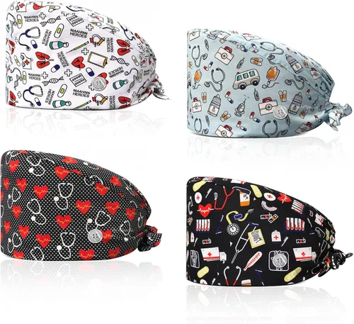 VIAOLI Gorra de trabajo de las mujeres con el botónSombreros de trabajo ajustables transpirables suaves Sombrero Uniforme Sweatband Cute Printed Cap