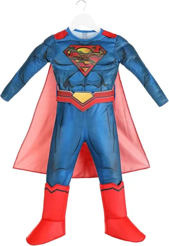 Vista 7 de Disfraz de Superman de DC Comics para niños pequeños, traje de superhéroe azul y rojo para fiestas de superhéroes, cosplay y Halloween