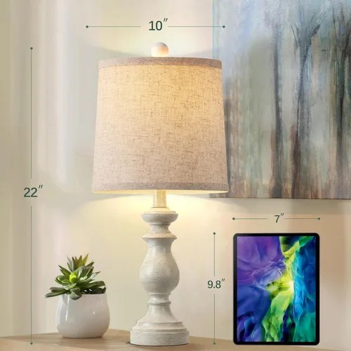 Vista 4 de PARTPHONER Juego de 2 lámparas de mesa tradicionales, lámparas de mesa rústicas de granja para sala de estar dormitorio, lámparas de mesa de 22