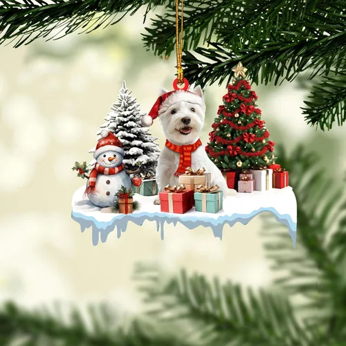 Vista 11 de Talataca West Highland Terrier Sleeping Angel Wing Memorial Dog 2D Flat Car Espejo Retrovisor Accesorios Árbol de Navidad Decoración Colgante