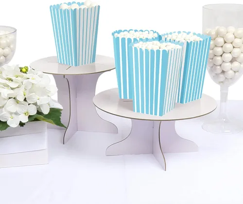 Vista 3 de Big Dot of Happiness Blue Stripes - Cajas de palomitas de maíz simples para recuerdos de fiesta, juego de 12