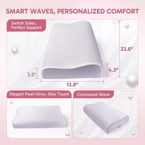 Vista 2 de Almohada ergonómica de espuma de memoria 2 alturas: Medio-bajo, soporte cervical alivia el dolor de espalda de cuello, cubierta antiarrugas