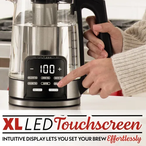 Vista 5 de Gourmia Hervidor eléctrico programable de vidrio – 1.7L Control de temperatura para té y café con pantalla táctil digital, 6 ajustes