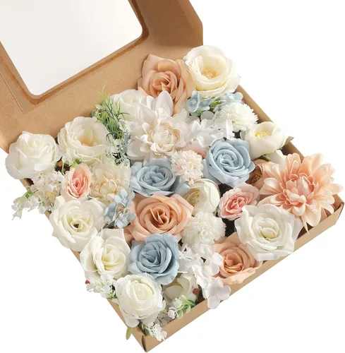 Vista 27 de Combo de flores artificiales, flores falsas para mesas de bricolaje, centros de mesa, baby shower, despedida de soltera, arreglos de ramo de boda