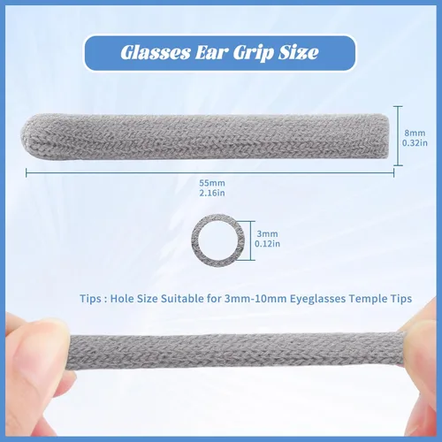 Vista 3 de AUGSUN 5pairs Black Glasses Ear Cushion, Soft Knitting Cotton Elastic Comfort Eyeglasses Temple Tips Sleeve Retainer, Anti-Slip Eyeglass Ear