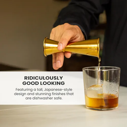 Vista 5 de A Bar Above Jigger japonés de alta calidad, 8 marcas de medición precisas, resistente acero inoxidable 304 doble jigger de cóctel para camareros