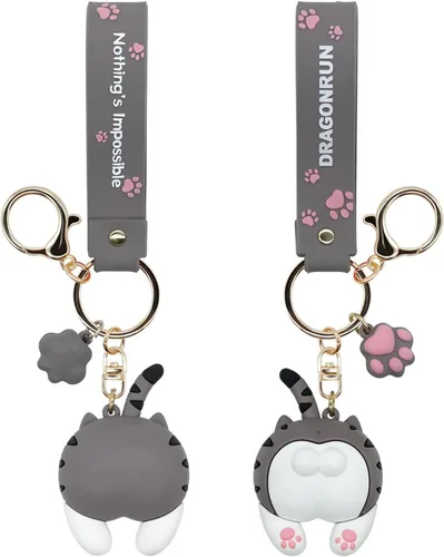 Gokmnjiuh Llavero de gato de dibujos animados con llavero de metal para llavero de coche, accesorios para niñas y mujeres