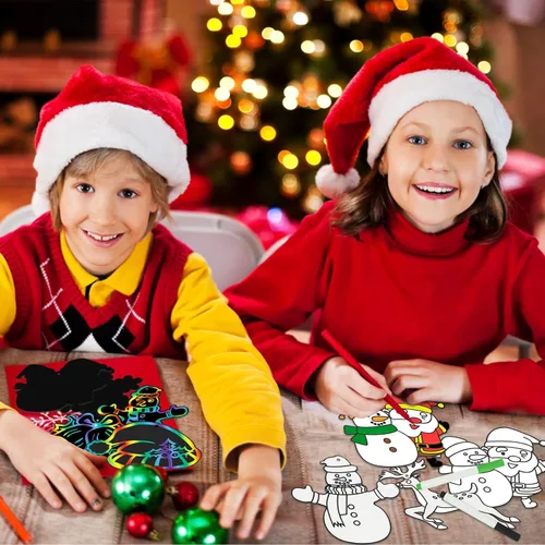 Vista 6 de Max Fun Manualidades de Navidad para niños, 96 piezas de adornos de arco iris mágico, tarjetas para raspar de papel, suministros de arte