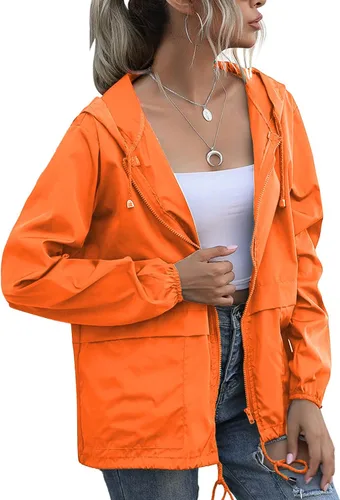Vista 4 de PESION Women's Waterproof Raincoat Lightweight Rain Jacket Hooded Windbreaker with Pocket for Outdoor