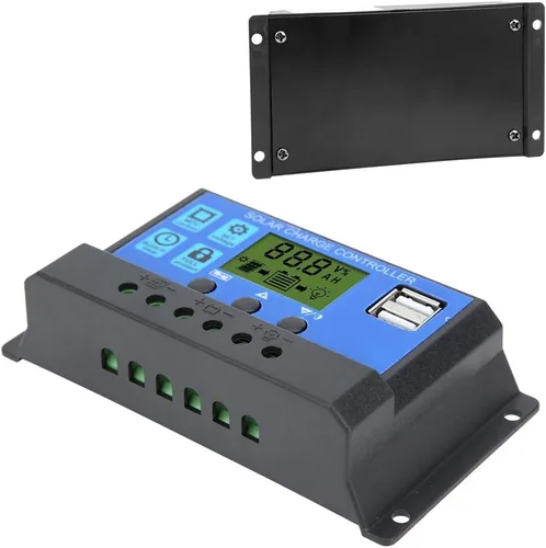 Vista 9 de Control de carga de batería Salida USB dual 12V/24V 30A Regulador inteligente Energía solar, controlador de panel solar con pantalla LCD, regulador