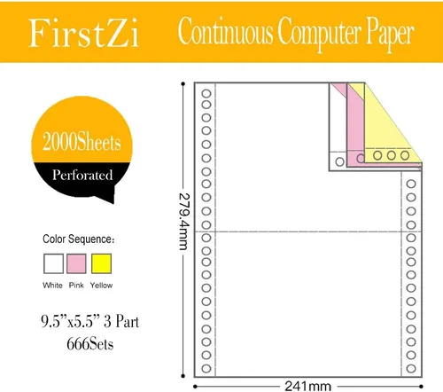 Vista 2 de FirstZi Media hoja (9.5 x 5.5 pulgadas), papel de computadora autocopiativo de alimentación continua de 3 partes para impresora de matriz de puntos