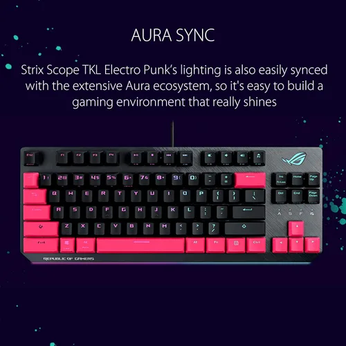 Vista 4 de ASUS ROG Strix Scope TKL - Teclado mecánico para juegos, interruptores rojos Cherry MX, teclas Ctrl 2 veces más anchas para mayor precisión FPS