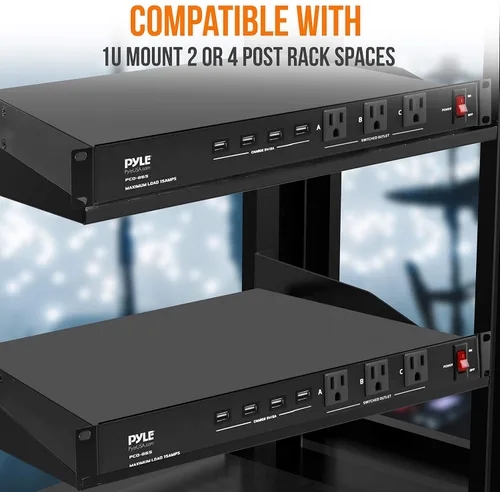 Vista 4 de Pyle PCO865 - Unidad de distribución de energía para montaje en rack de 19 tomacorrientes de 1U - Protector de sobretensiones - Disyuntor de 15