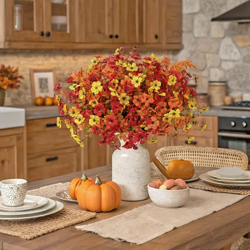 Vista 7 de Flores de otoño artificiales para decoración, flores de otoño