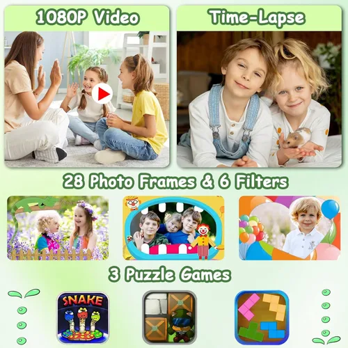 Vista 3 de DEKER Cámara impermeable para niños, regalos de cumpleaños de Navidad para niños y niñas de 3 a 12 años, mini videocámara digital HD de viaje