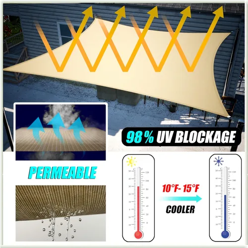 Vista 2 de Amgo Parasol cuadrado rectangular beige de 6 x 6 pies, UPF50+ AGTAPR1620, orden de hacer toldo, 95% de bloqueo UV, permeable al agua y al aire