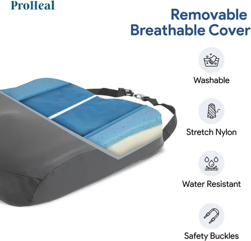 Vista 5 de ProHeal Cojín de asiento para silla de ruedas, espuma viscoelástica con infusión de gel, ortopédico, coxis, soporte para coxis, alta resistencia
