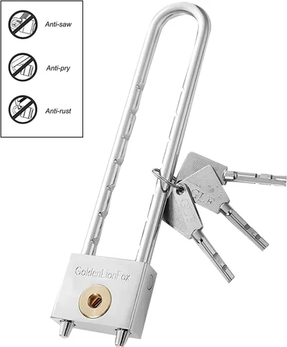 Vista 3 de Candado largo con llave, latón macizo de 1.5 pulgadas, pestillo de longitud extraíble y ajustable, para cerradura de bicicleta, armarios y puertas