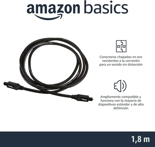 Vista 2 de Amazon Basics Toslink - Cable de audio óptico digital, multicanal, para sistema de audio, barra de sonido, cine en casa, conectores chapados en oro