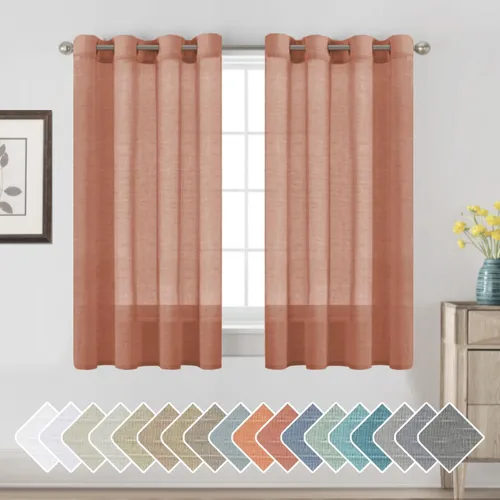 Vista 117 de H.VERESAILTEX - Cortinas de lino natural mezclado con 2 paneles semi transparentes de lino texturizado para sala de estar/dormitorio filtrado