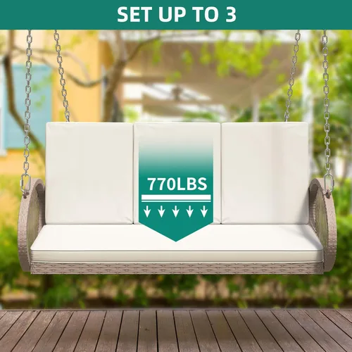 Vista 6 de YITAHOME Columpio colgante para porche para 3 personas, color beige