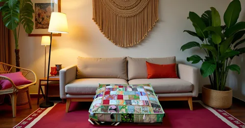 Vista 3 de CRAFT KALA Craft Kala - Funda de puf tradicional con diseño bordado indio, diseño de retazos, estilo otomano, para sala de estar