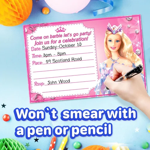 Vista 7 de Juego de 20 tarjetas y sobres de invitación de feliz cumpleaños con temática rosa de muñeca de moda, ligeros (8.47 oz), estilo postal invitaciones