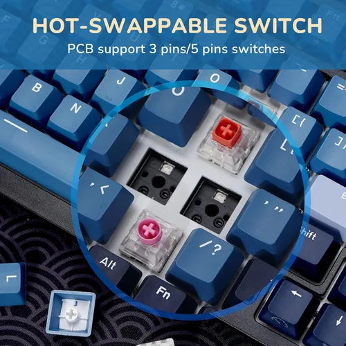 Vista 3 de RK ROYAL KLUDGE Teclado mecánico para juegos RK98 modo triple 24GBT51USB-C 100 teclas interruptores rojos lineales intercambiables en caliente