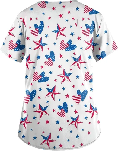 Vista 3 de Womens Work Scrub Tshirts Short Sleeve Tops Tee for Women Vneck USA Flag Print Summer Fall Shirts 2023