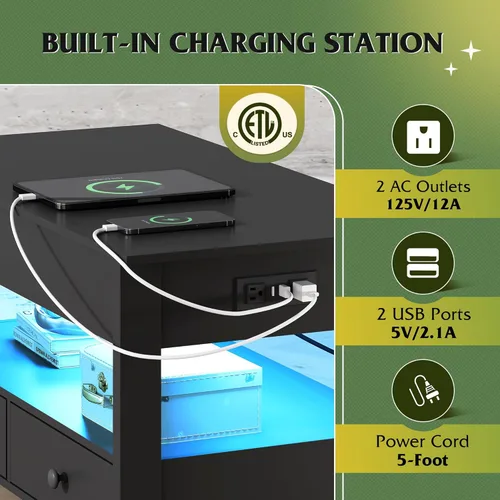 Vista 5 de WLIVE Mesa de Centro, Mesa de Centro con Tapa Elevable con 2 Cajones, Luz LED, Gran Almacenamiento y Estante Abierto, Tapa de Mesa Elevable
