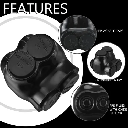 Vista 4 de 5 conectores de cable múltiple aislados, 2 puertos, empalme de entrada única, conectores de alimentación eléctrica, terminales de interconexión