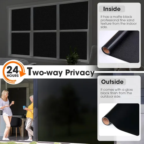 Vista 7 de Coavas Película opaca para ventana, adherencia estática 100% bloqueo UV, película de privacidad para ventana, oscurecimiento de habitación, película