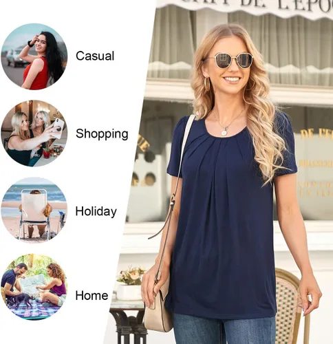 Vista 4 de Anymeet Blusa casual de manga corta para mujer, plisada, holgada, de verano, 2024, para usar con leggings
