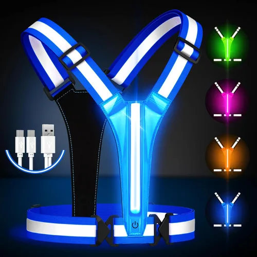 Vista 9 de Fokia Kunbio Chaleco Reflectante LED para Correr, Chaleco Iluminado para Corredores, Caminata Nocturna, Recargable por USB, Hasta 11 Horas de Luz