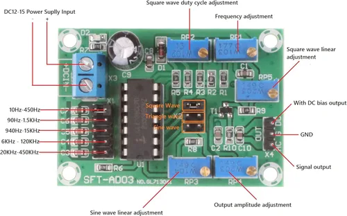 Vista 3 de NOYITO Módulo generador de señal ICL8038 Fuente de baja frecuencia media onda sinusoidal Triángulo Onda cuadrada onda cuadrada Módulo generador