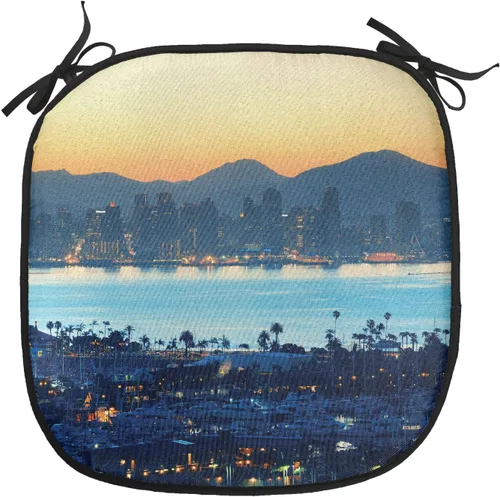 Vista 93 de Lunarable USA Chair Cushion Pad, American Cities Skylines Metropolis Architecture Sketch Style Hand Drawn Art Print, Seat Padding for Kitchen &