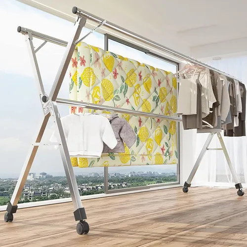 Vista 5 de Outdoor Retractable Clothes Drying Rack Stainless Steel Adjustable Laundry Rack Space Saving and Foldable Garment Rack for Indoor and Outdoor Use