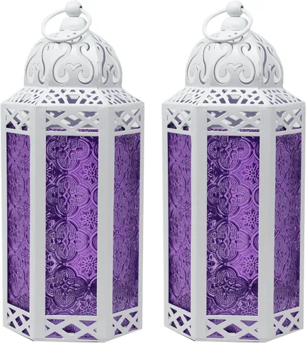 Vista 95 de VELA LANTERNS Farol portavelas decorativo, marroquí, gótico, morado, de 10.5 pulgadas, para mesa o colgar, decoración de Ramadán, decoración