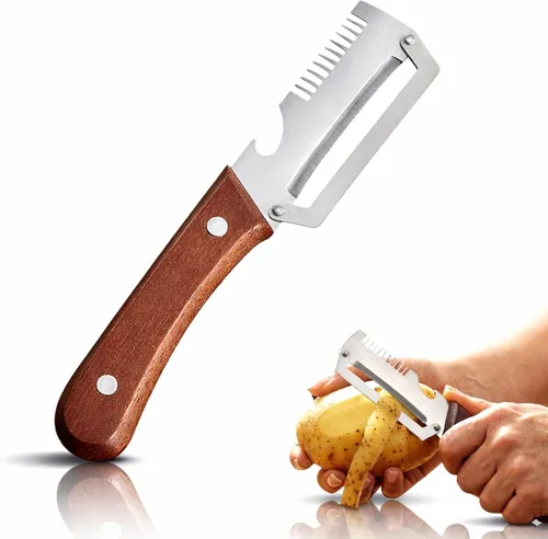 2026New Multi-functional Vegetable Peeler, Ktchen Multi-function Stainless Steel Thickened Fruit Peeler Knife with Wooden Handle, 3-1,Suitable for