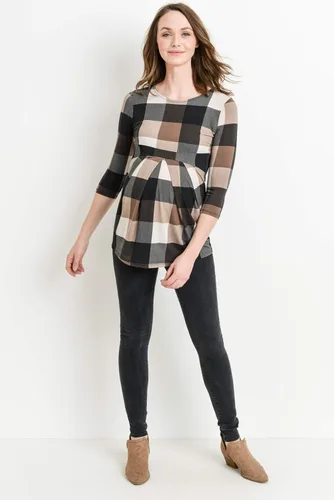 Vista 2 de LaClef - Blusa de maternidad para mujer, cuello redondo, manga 34, plisada al frente, estilo peplum