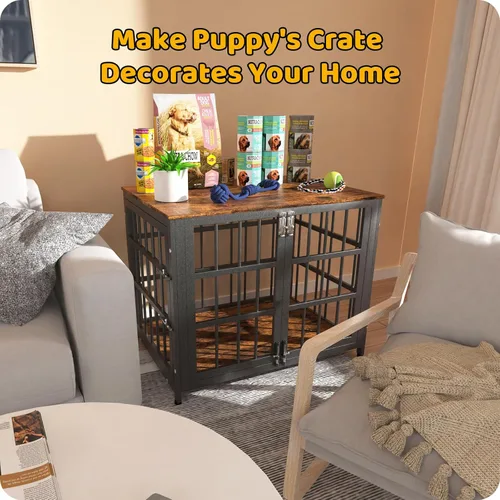 Vista 4 de Mueble jaula para perros de servicio pesado, varios tamaños y colores opcionales, jaula indestructible para perros de alta ansiedad con mesa