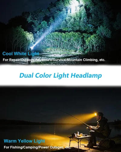 Vista 2 de Linterna frontal LED recargable, 1000 lúmenes, linterna frontal súper brillante con sensor de movimiento y luz doble, luz de cabeza impermeable