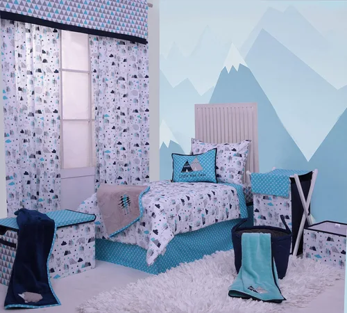 Vista 6 de Bacati Woodlands - Cesta plegable de algodón para niños, color aguamarina/gris