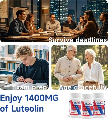 Vista 5 de Suplemento de luteolina liposomal de 1400 MG, máxima absorción, potente suplemento antioxidante flavonoide premium para el cerebro 60 cápsulas