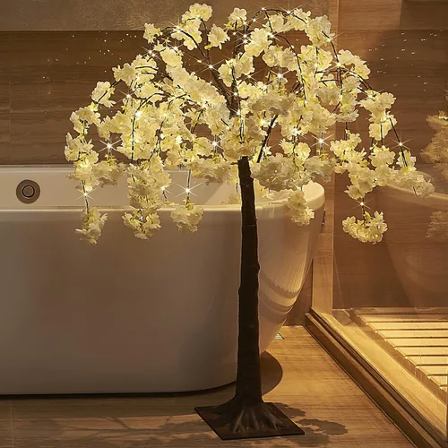 Vista 6 de Hairui Árbol de cerezo en flor con luces de 4 pies, 180 luces de hadas, árbol iluminado artificial para primavera, boda, fiesta de cumpleaños