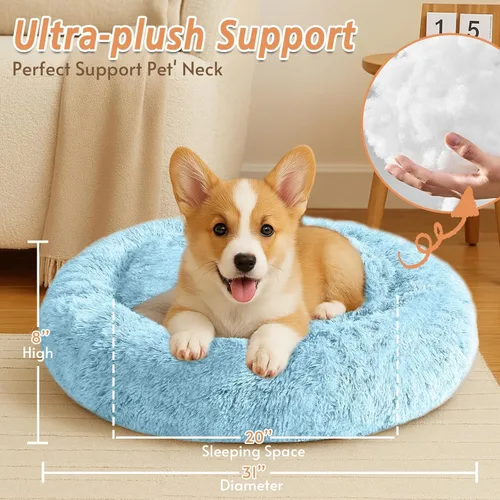 Vista 75 de JOLLYVOGUE Cama Calmante para Perros Pequeños - Cama para Perros Pequeños en Forma de Dona Lavable de 23 Pulgadas para Gatitos y Cachorros, Camas