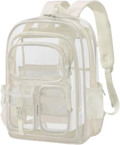 Mochila transparente de tres capas, bolsa transparente resistente para niños, mochila transparente para niñas y niños (beige) de Unineovo